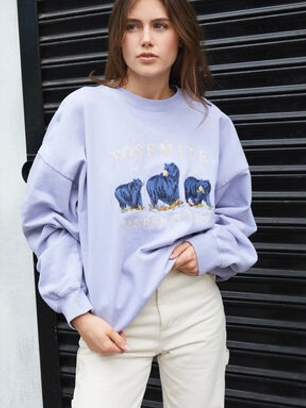 John Galt Yosemite 1991 Embroidered Bears Crewneck Sweatshirt Blue/Grey Tone OS